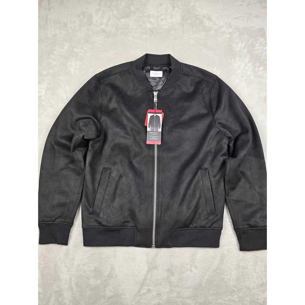 Infinity Linearflex Faux‎ Suede Bomber Jacket Mens Medium Black Full Zip Lined